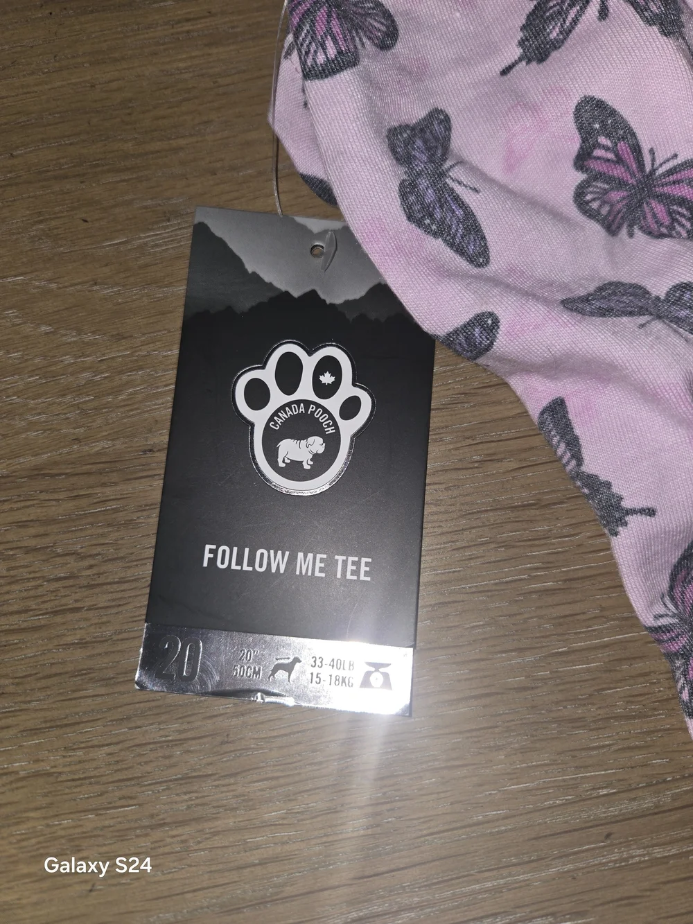 Pink Butterfly Canada Pooch Follow Me Tee 20 Inch For 33-40 Lbs New